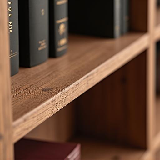 Detalle de una estantería de madera hecha a medida.